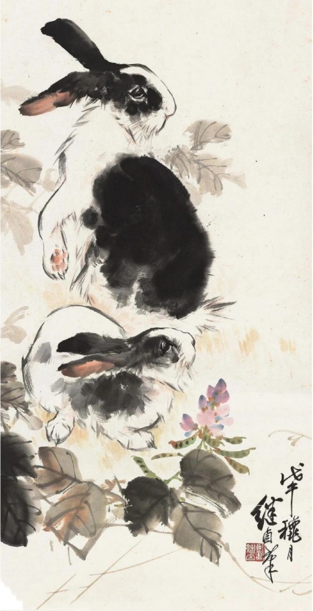 一组国画里的可爱兔子