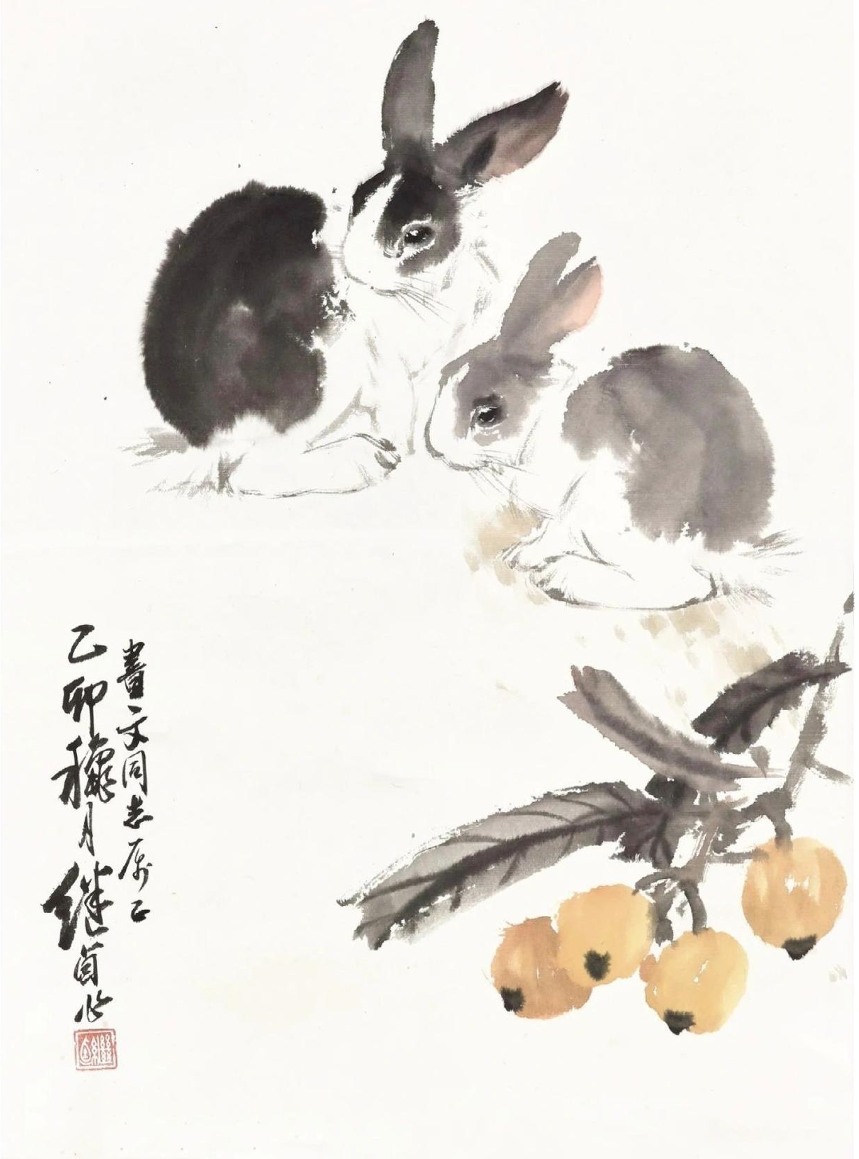 一组国画里的可爱兔子