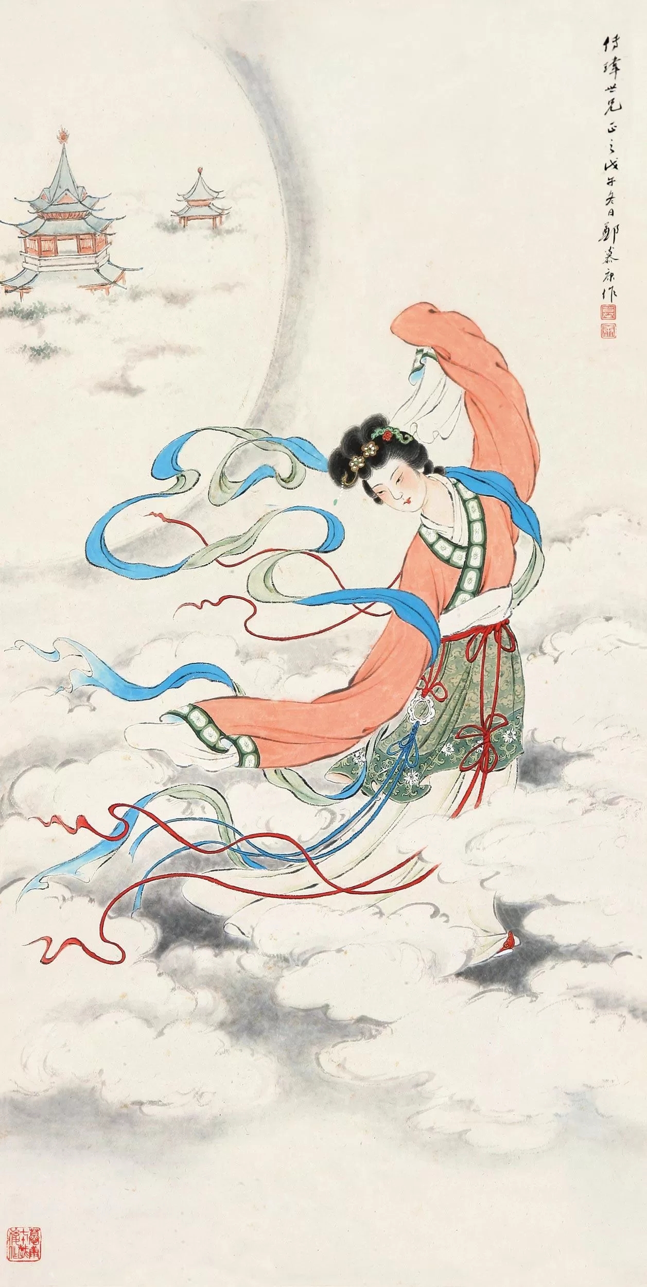 国画里的嫦娥奔月,美丽的神话传说