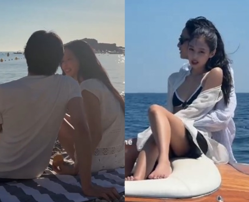 BLACKPINK成员Jennie与新歌MV男主海边甜蜜互动，氛围似恋人