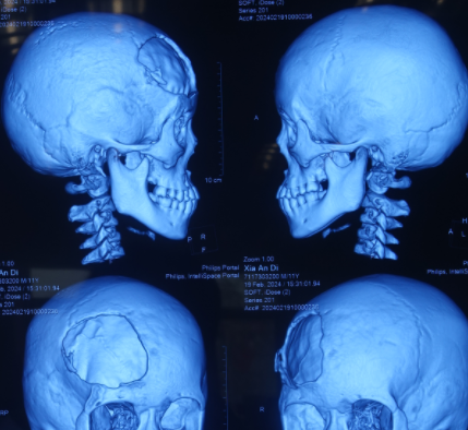 治疗方案,用附近的带血运的全层骨组织修复额部缺损,因为额部是人的面