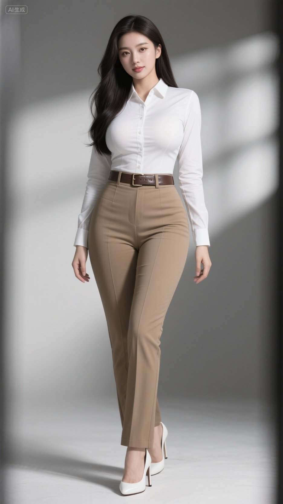 白衬衫配紧身西裤,美女写真大方时尚气质绝