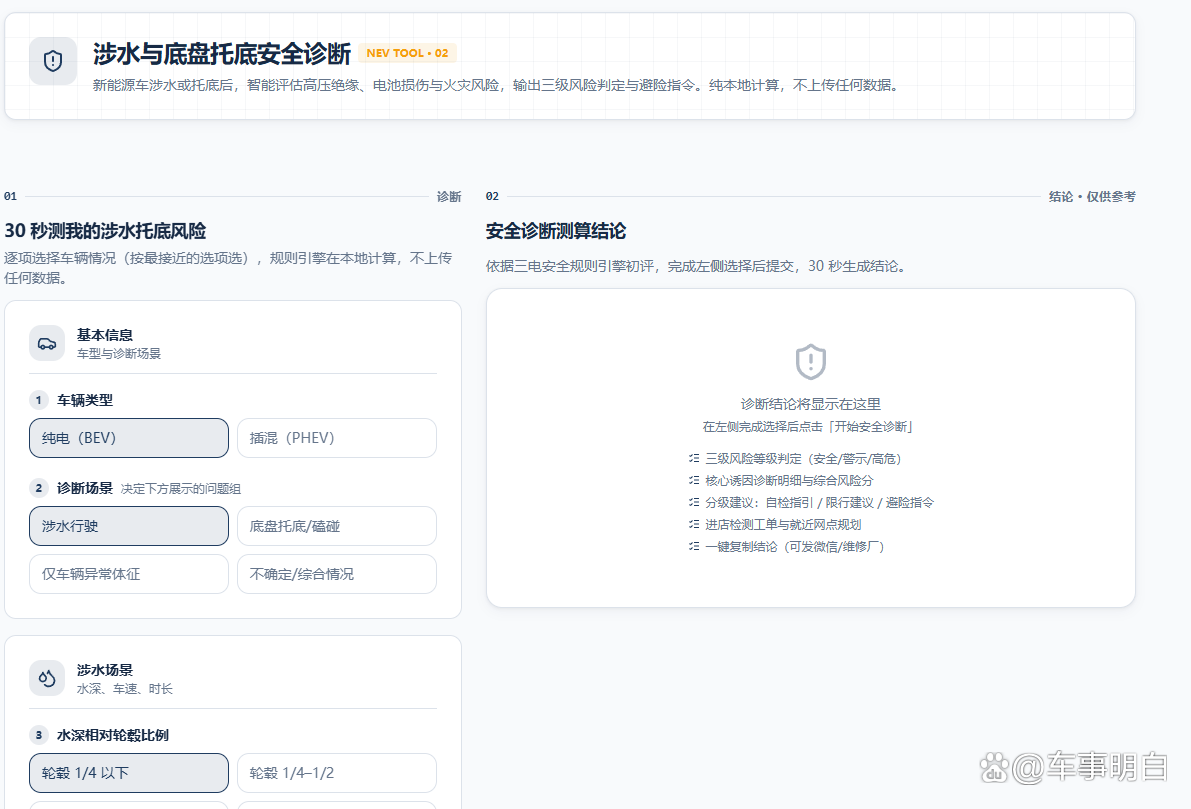 新能源车涉水与底盘托底安全诊断