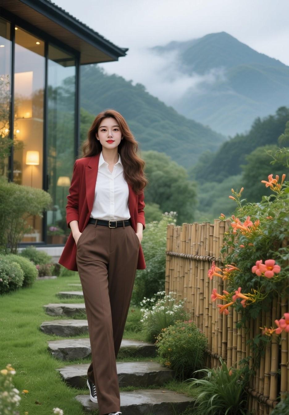 酒红西装配帆布鞋,通勤还能这么出彩?