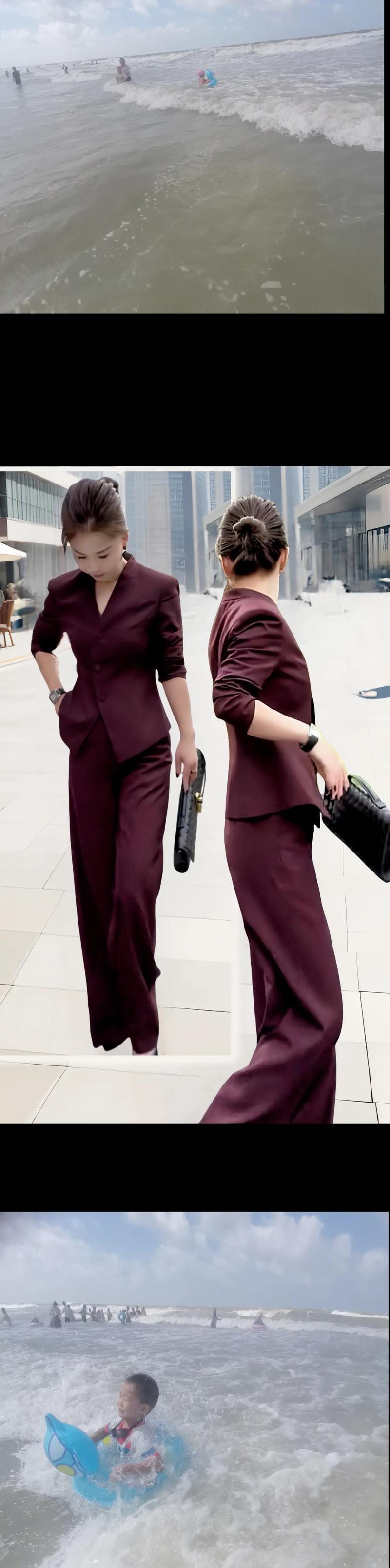 酒红西装配帆布鞋,通勤还能这么出彩?