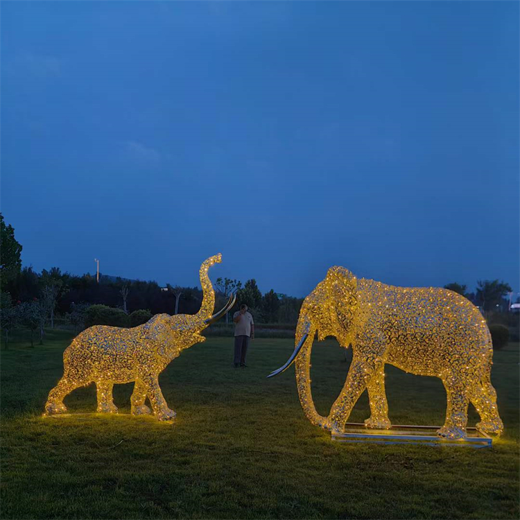 不锈钢灯光大象雕塑,抽象镂空象雕塑