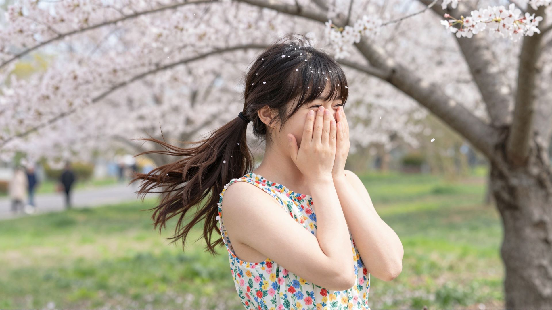 美女捂脸捂嘴笑的唯美写真图片，捕捉到羞涩的瞬间