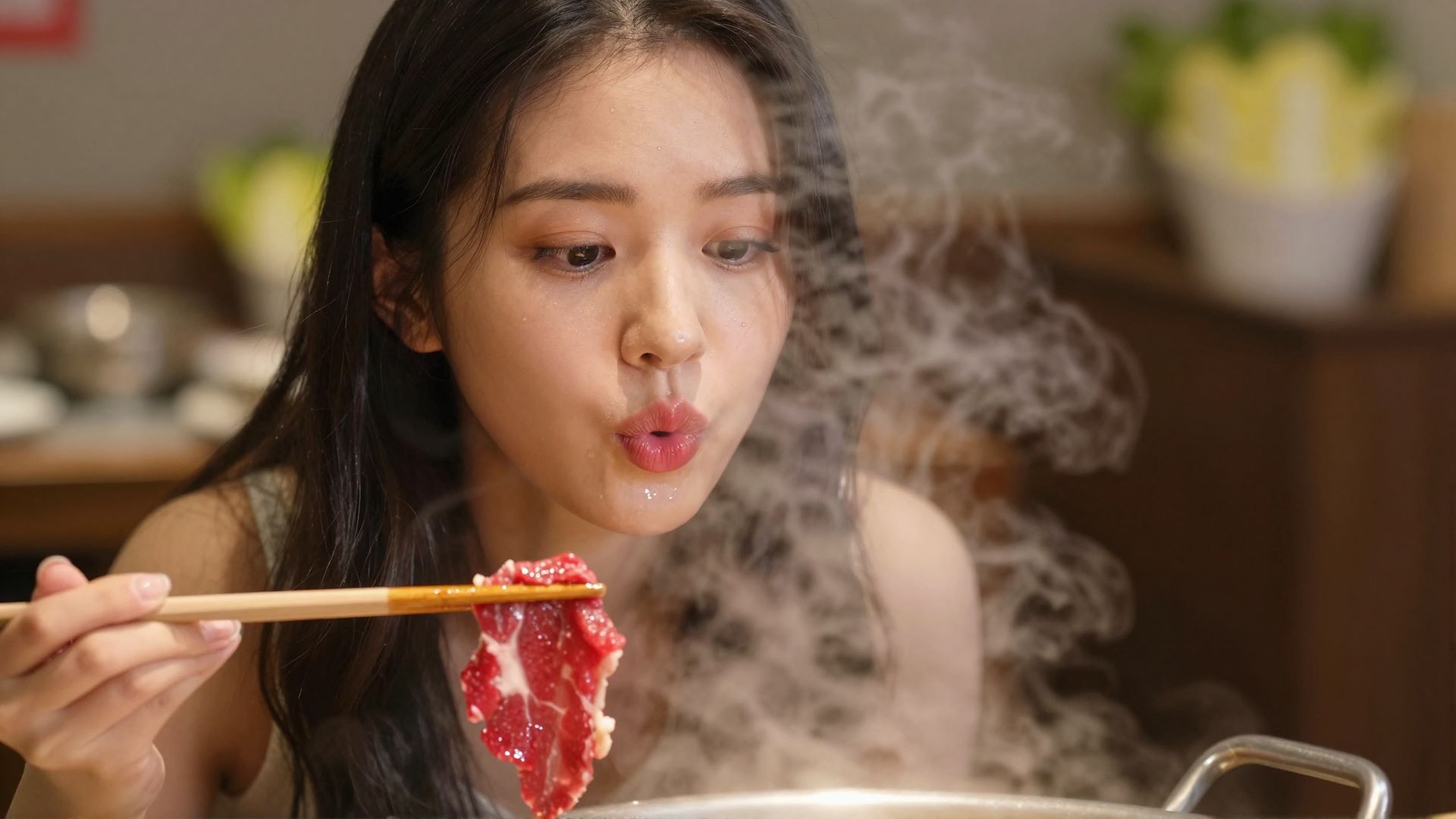 和美女约会一起吃饭的写真图片真实，吃货的千姿百态