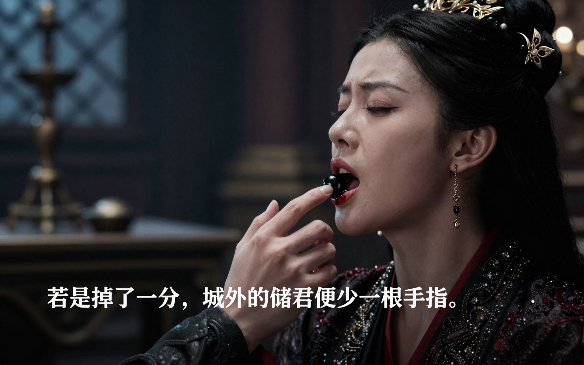 一国女王被人威胁羞辱含珠子，双手反缚吞着珠子游街