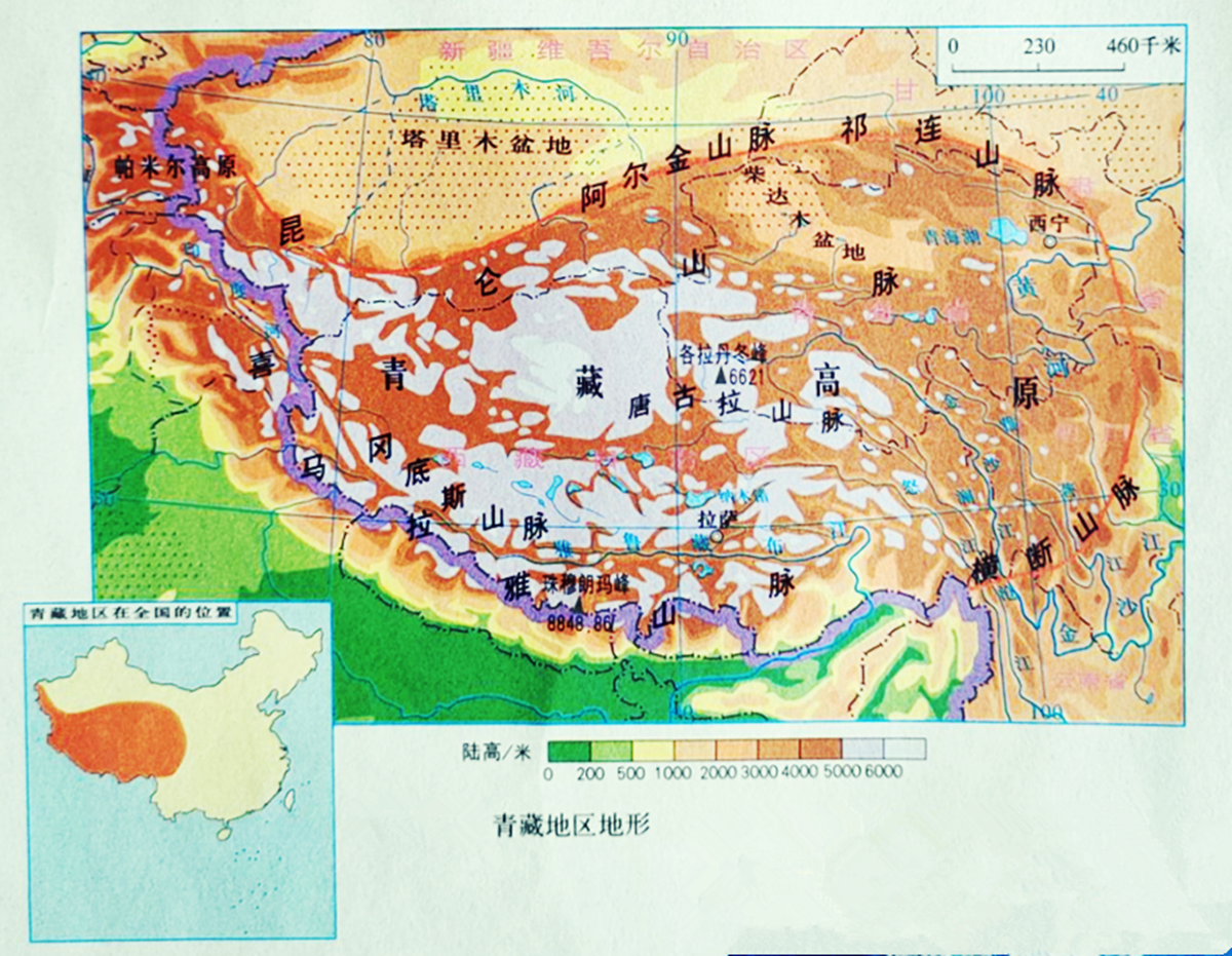 青藏高原地图上的位置图片