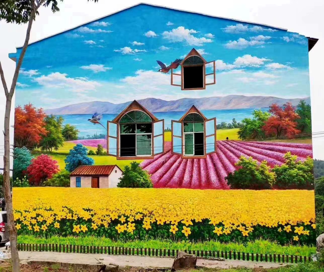 石家庄市美丽新农村文化墙体彩绘怎么收费-商业绘画多少钱一平方