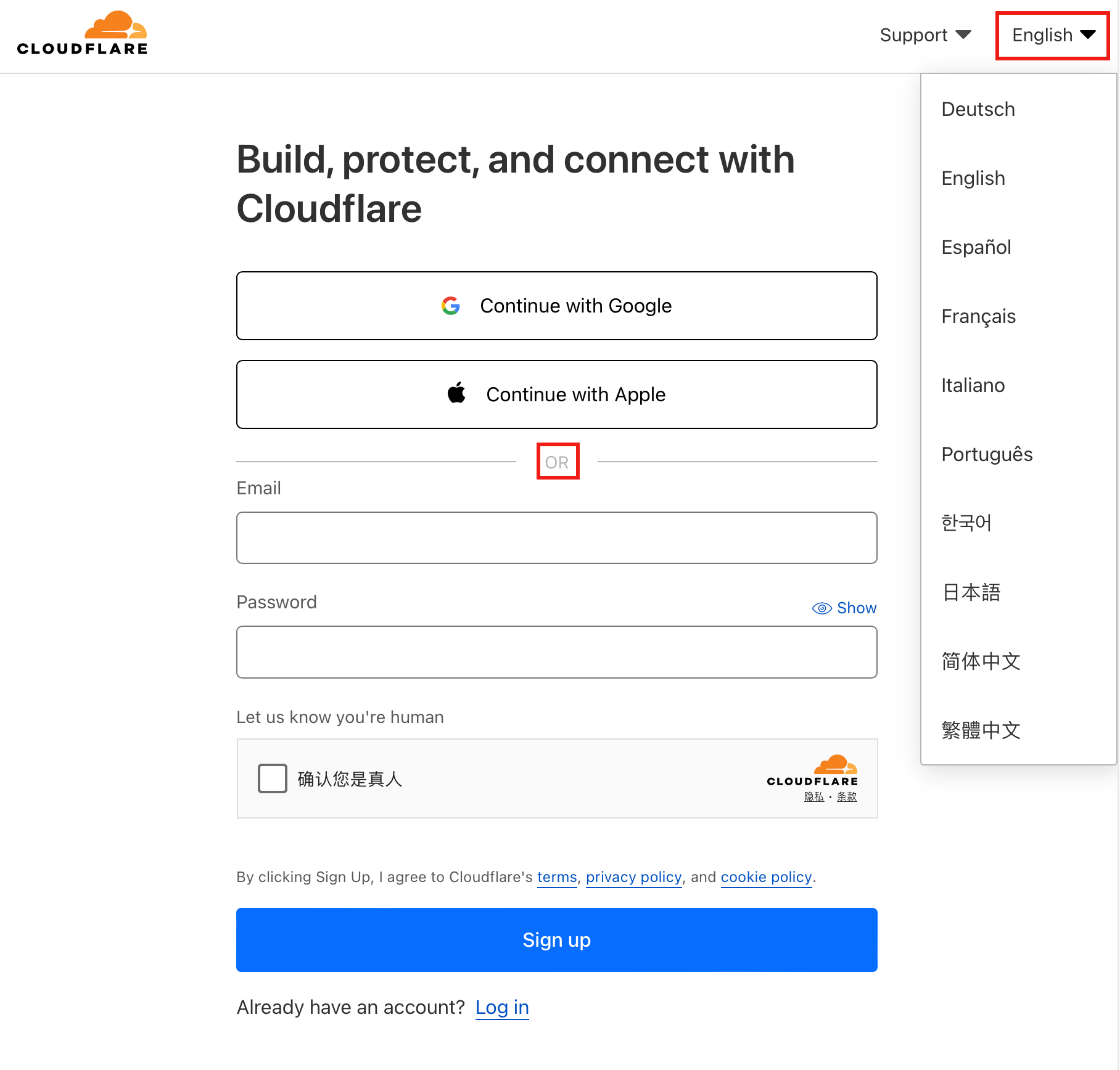 Cloudflare 注册界面