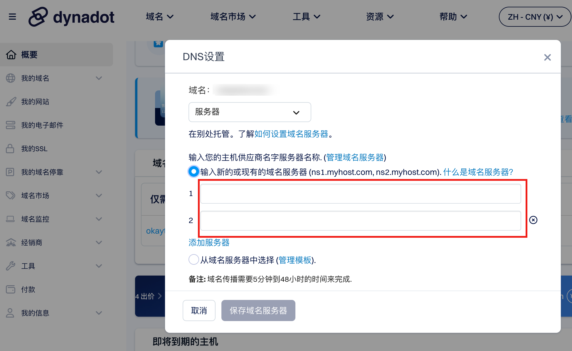 输入Cloudflare提供的服务器地址