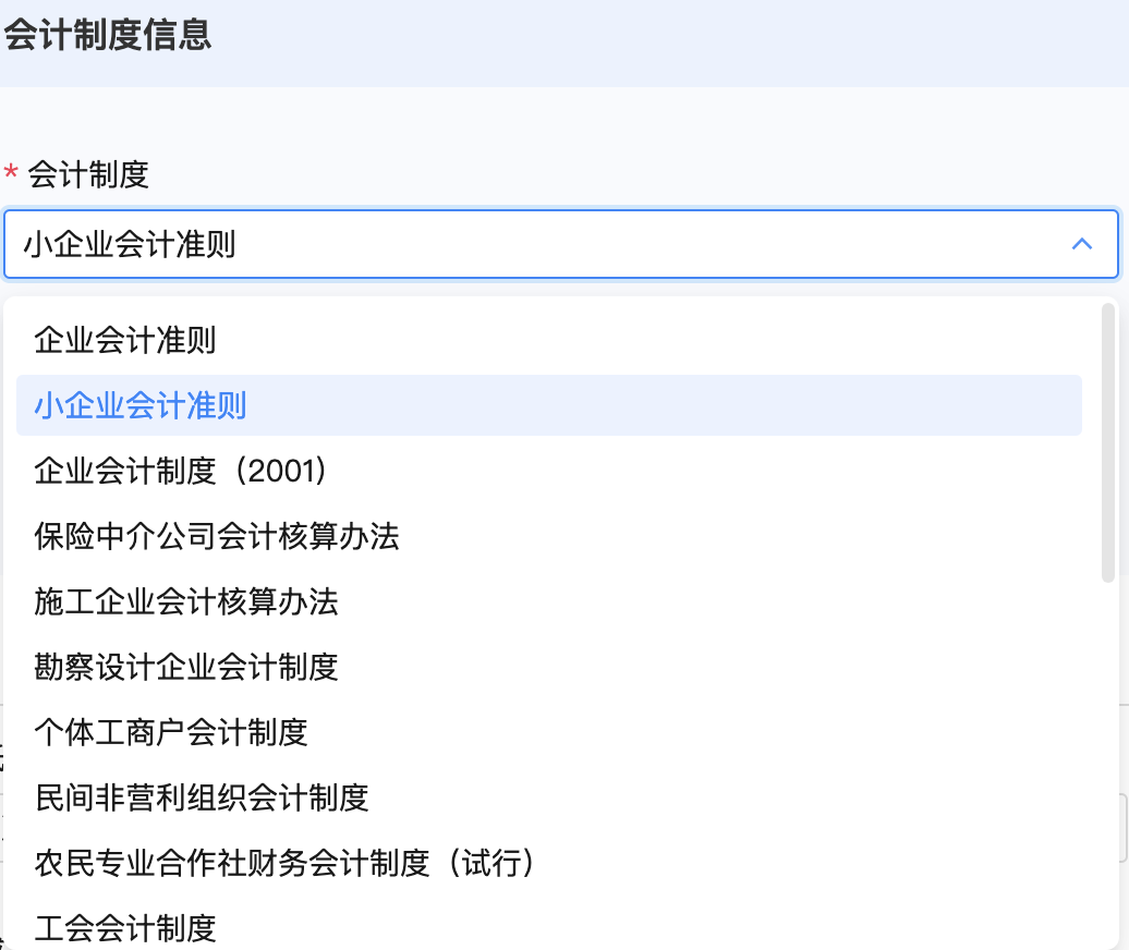 会计制度信息选项