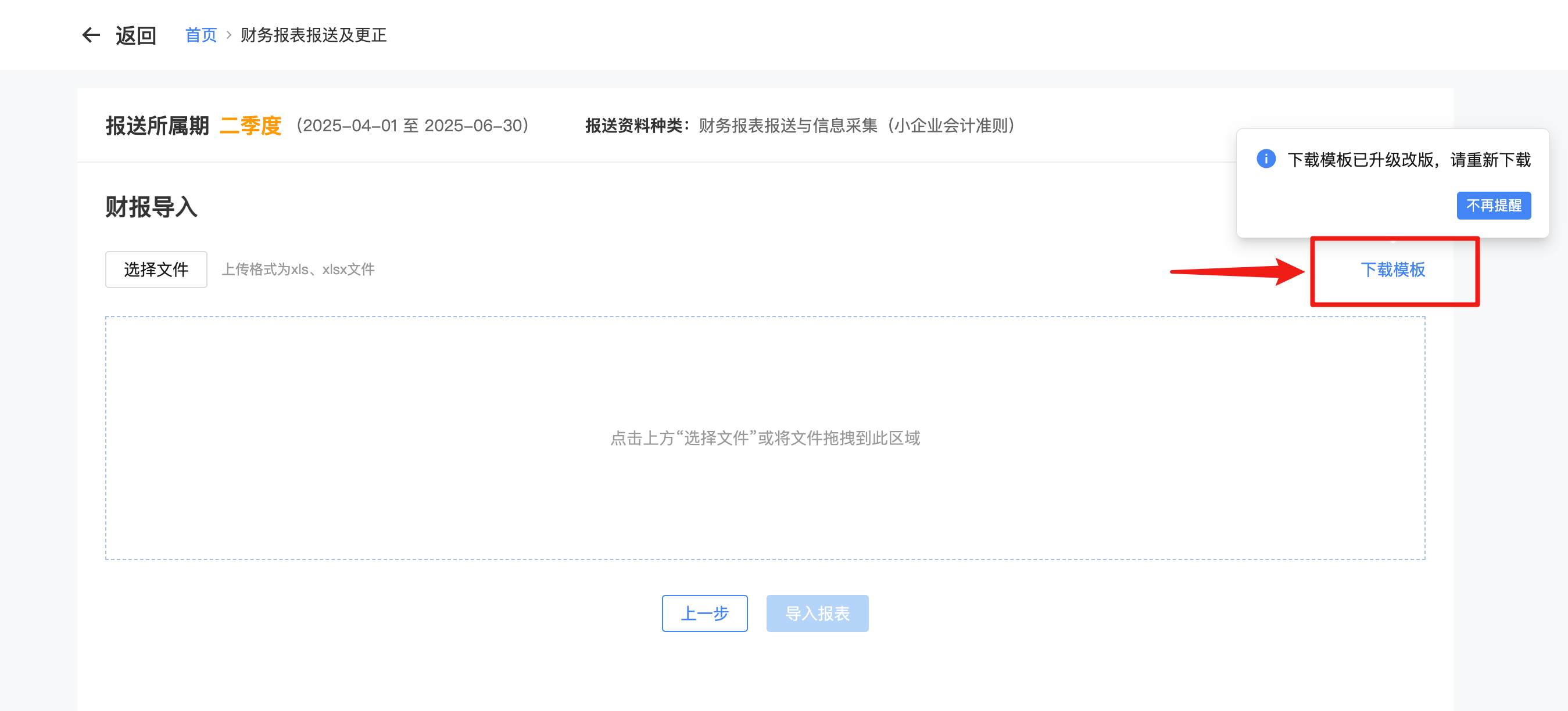 财报导入（导入标准模板表单）