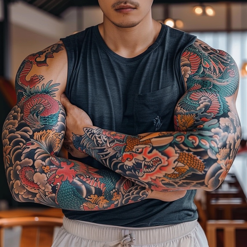 肌肉花臂纹身型男图片16张