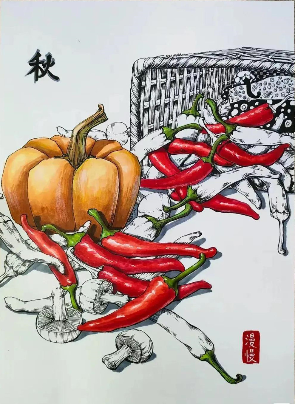 20张线描与色彩结合小画