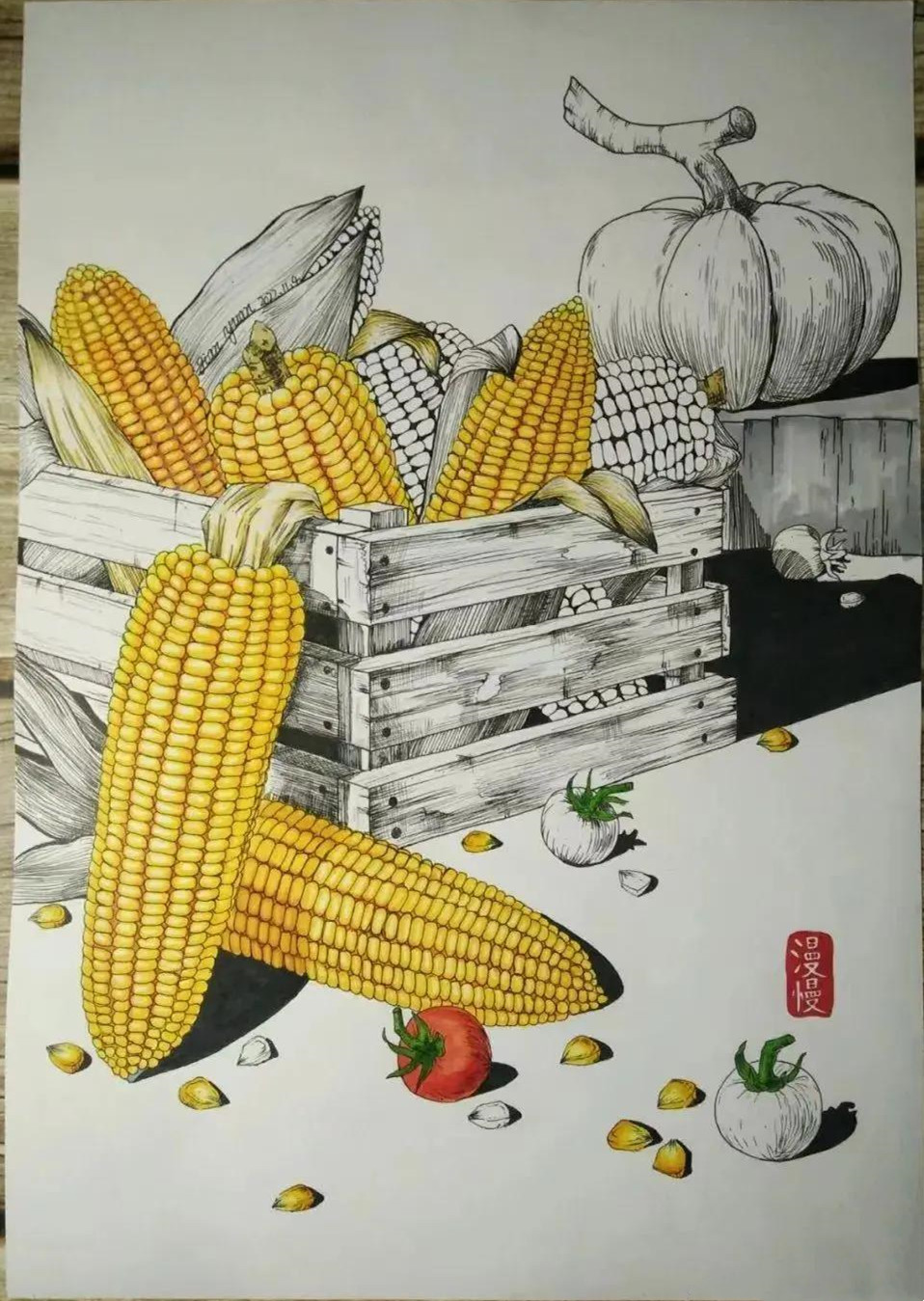 20张线描与色彩结合小画