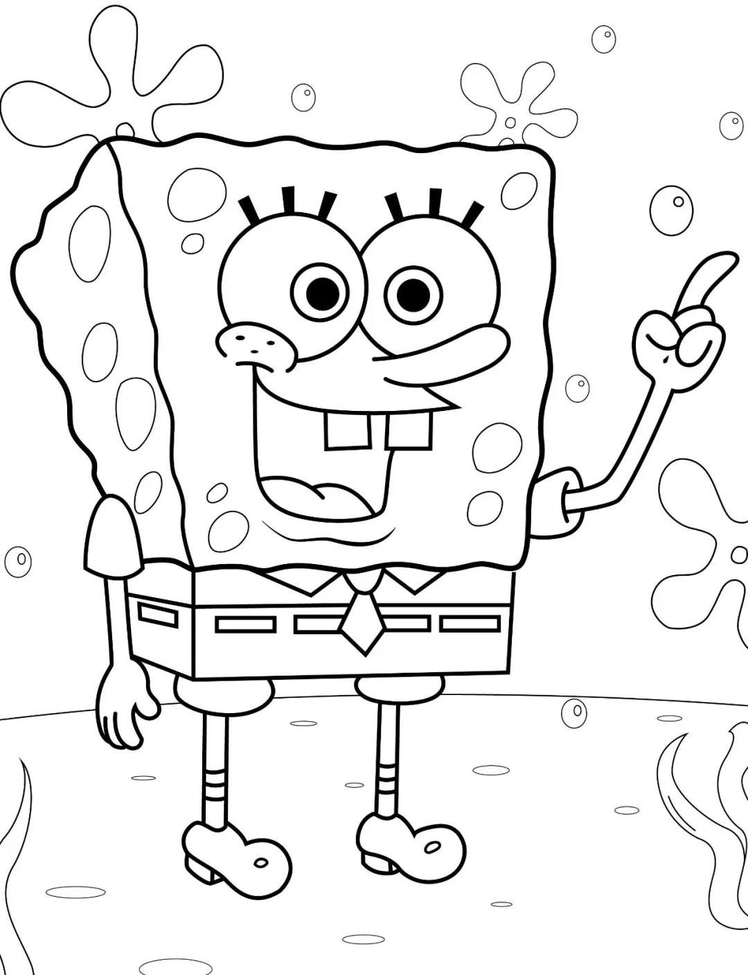 萌趣海绵宝宝黑白线稿,宝妈必备的亲子涂色小帮手