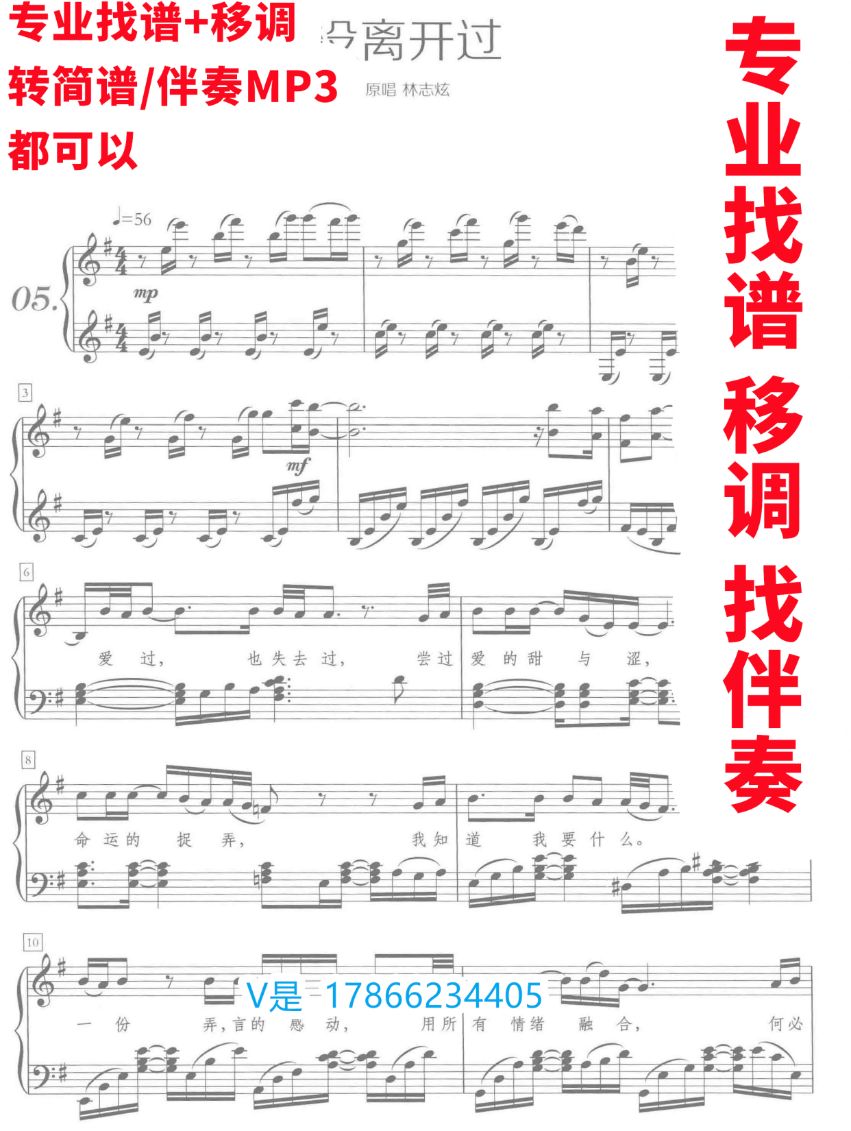 没离开过正谱移调弹唱谱