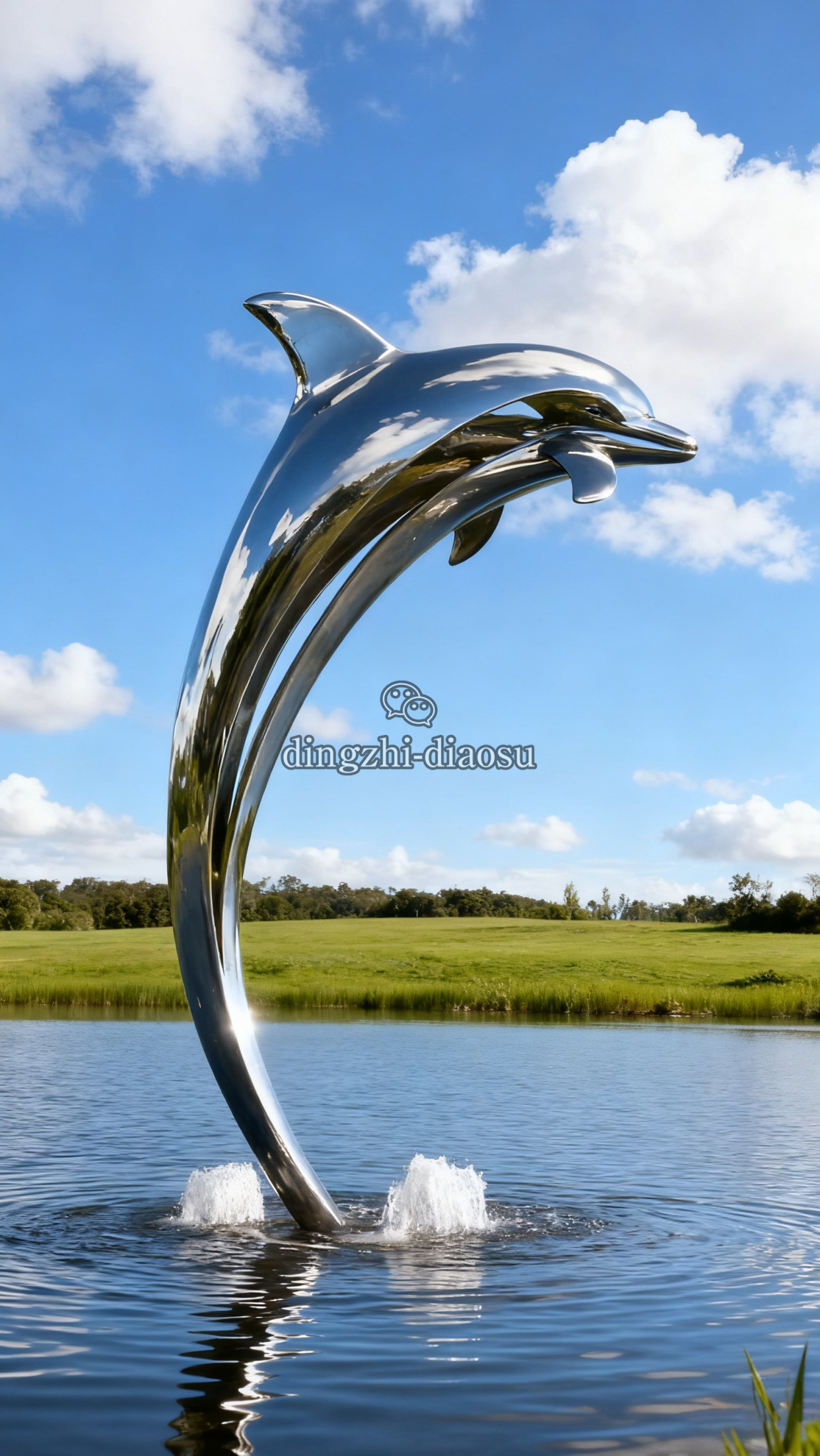 当金属跃入水景:镜面不锈钢海豚雕塑,让空间漾起 银白色的浪