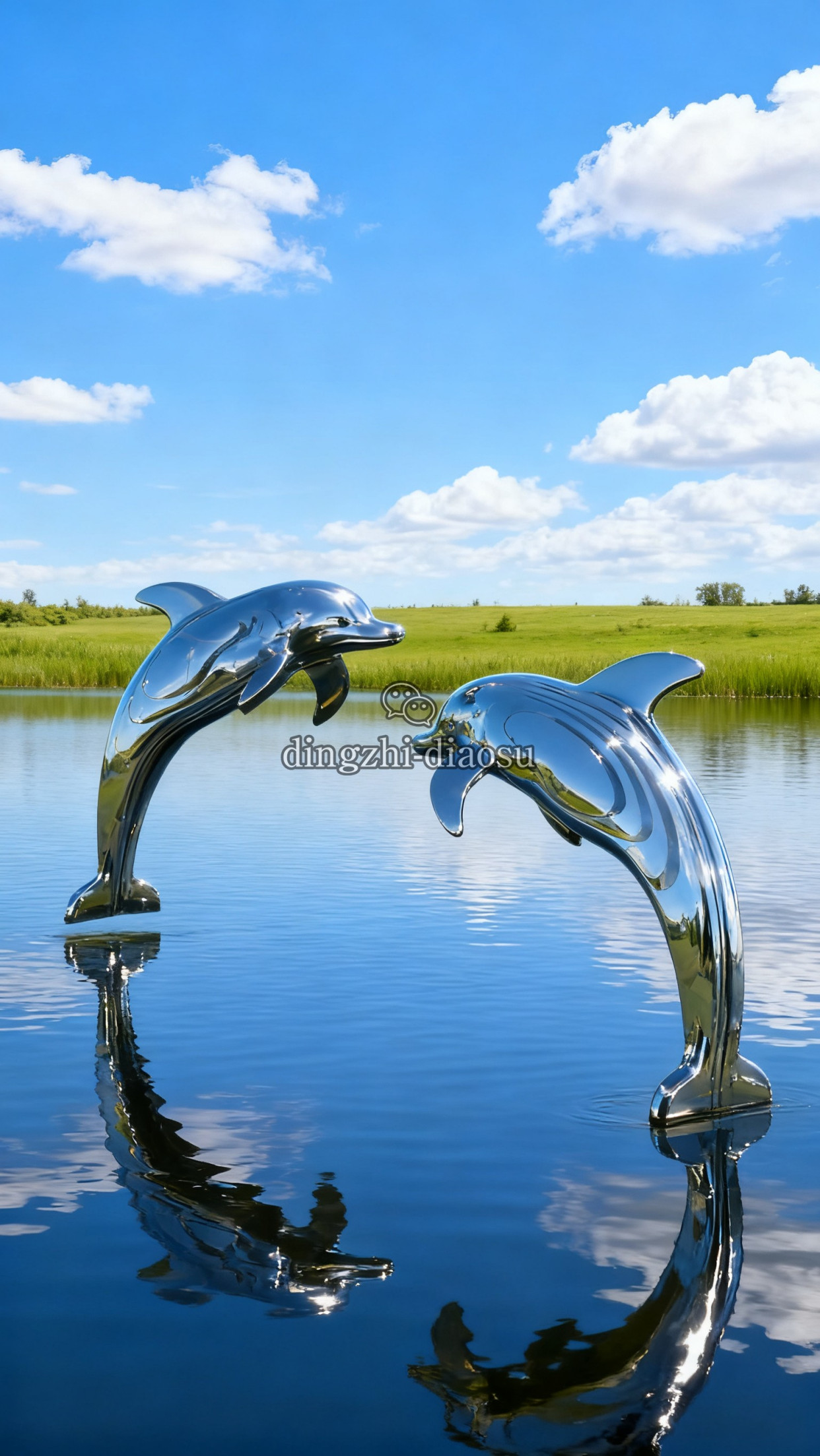 当金属跃入水景:镜面不锈钢海豚雕塑,让空间漾起 银白色的浪