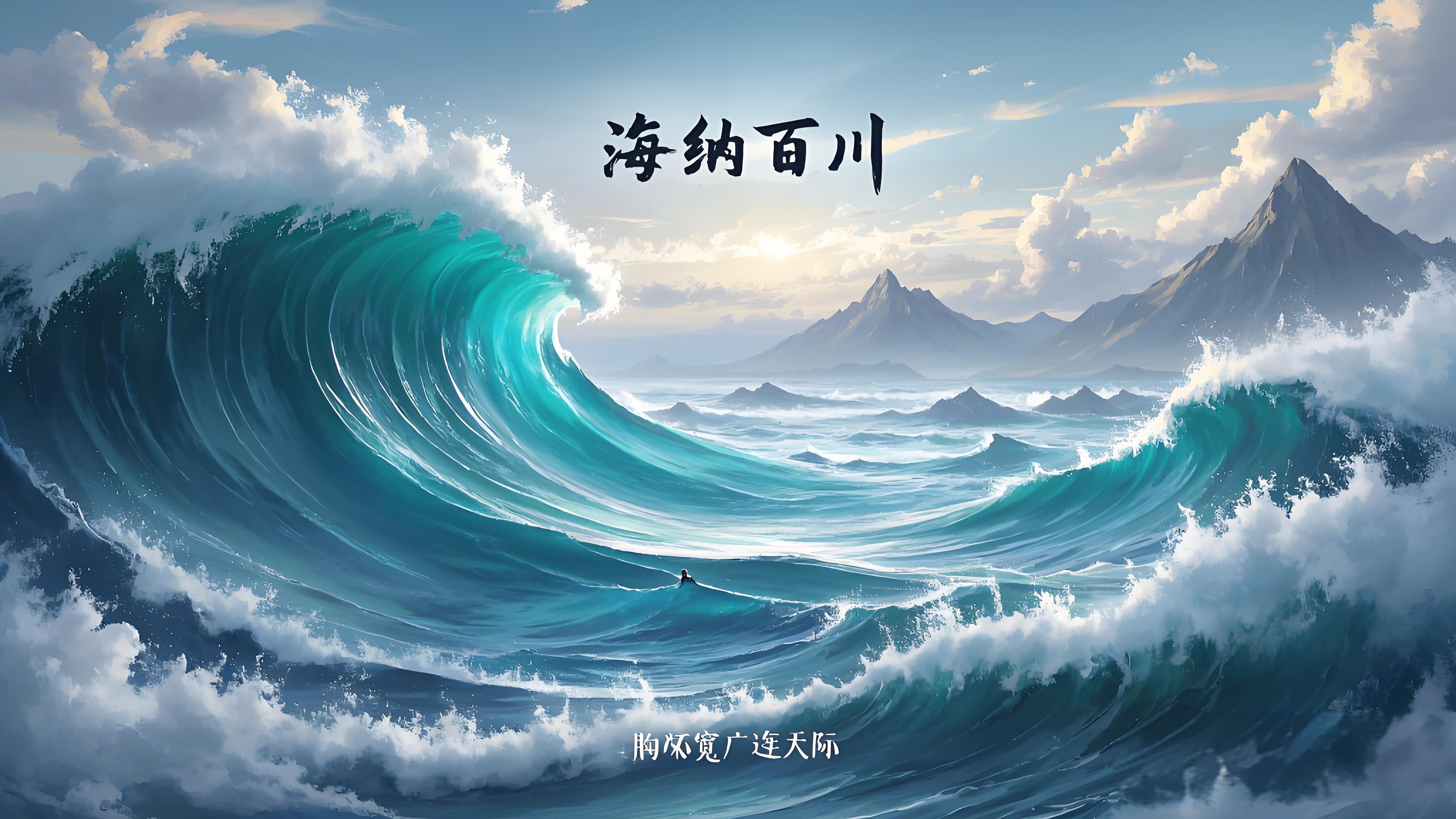 邀请高手对下联,上联:海纳百川,胸怀宽广连天际