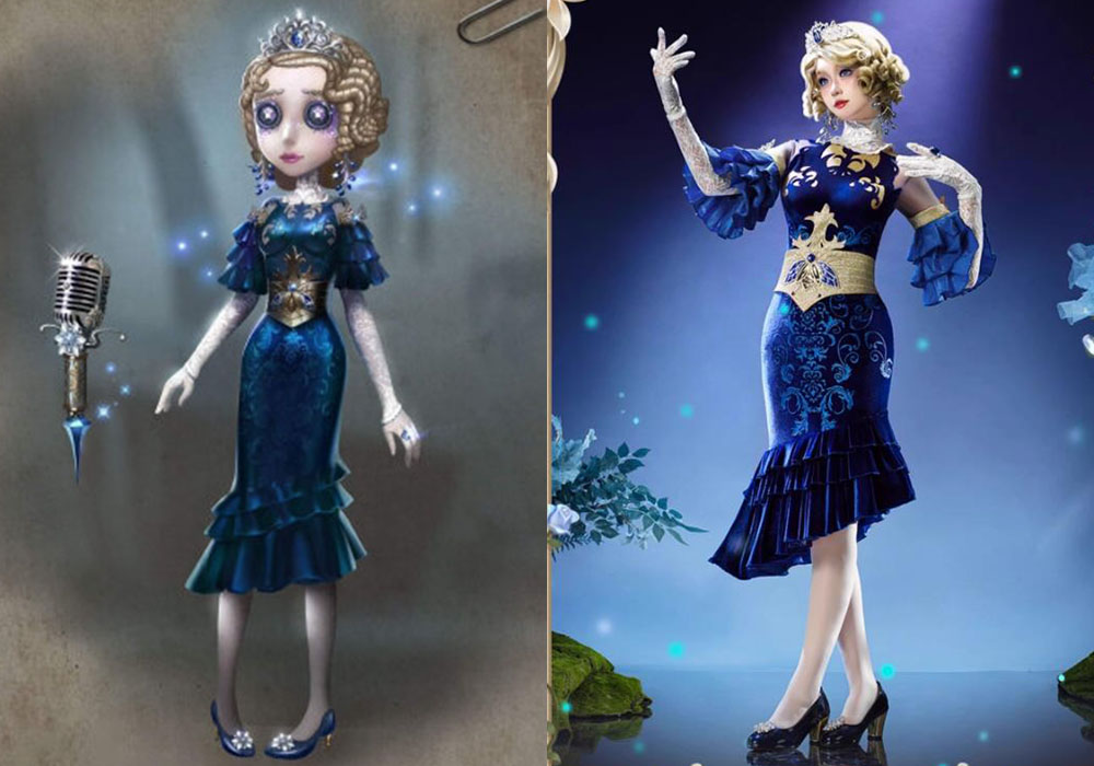 第五人格:艾米丽流萤cos服,蓝色丝绒面料贵气,花纹配饰好精致