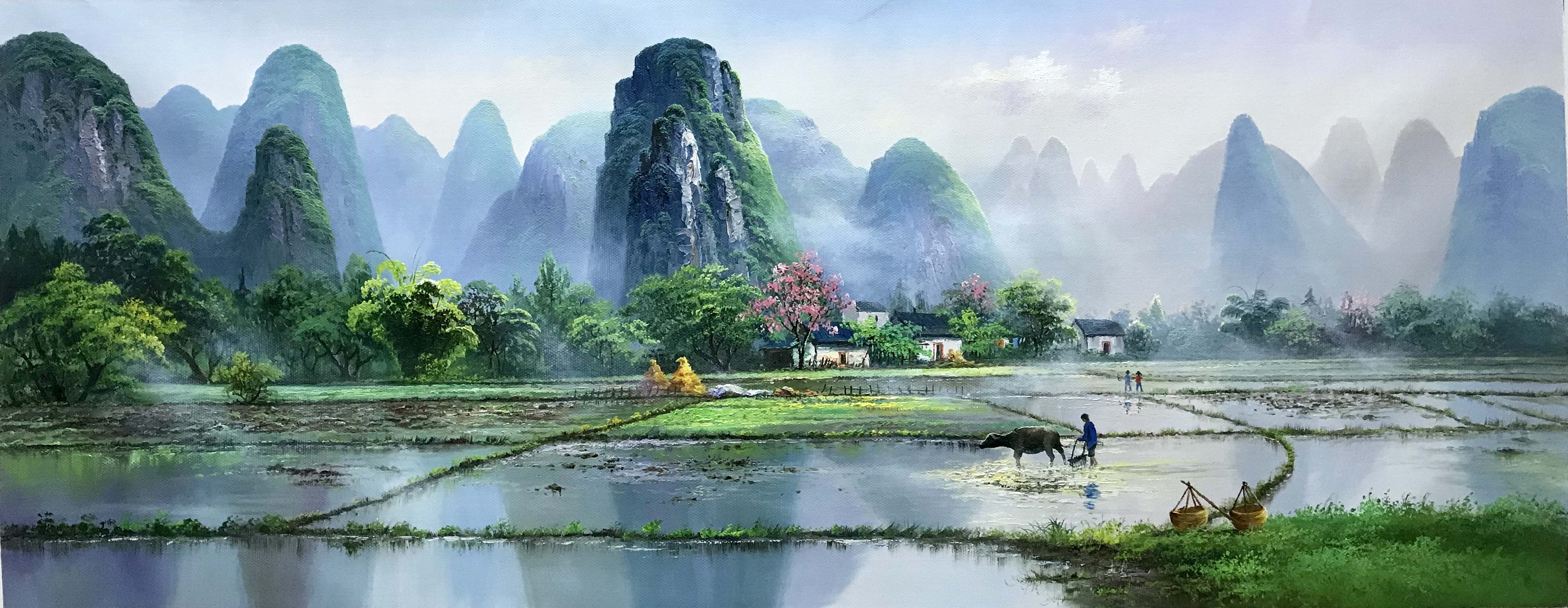 龙蟠是一位生于桂林的实力派画家,以油画形式展现桂林山水之美