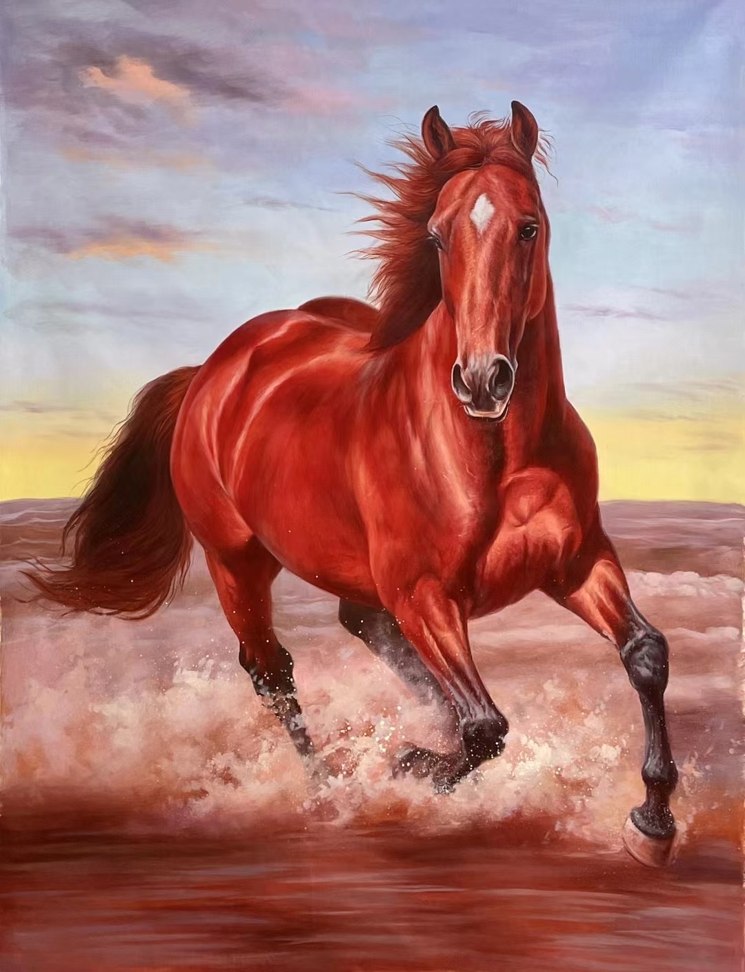 林秋送写实油画马栩栩如生