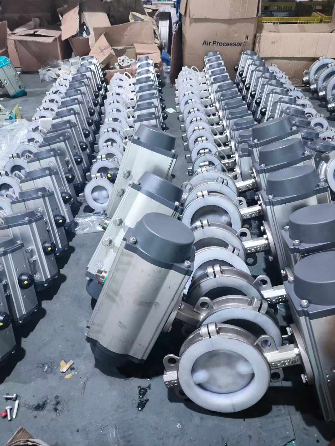 d671f46衬氟气动不锈钢对夹式蝶阀