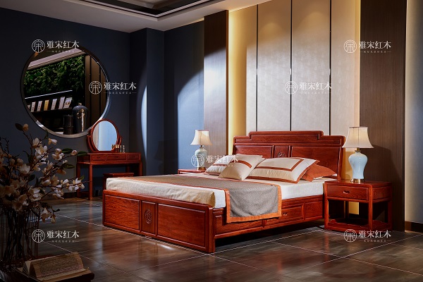 尊贵之选:大果紫檀红木大床