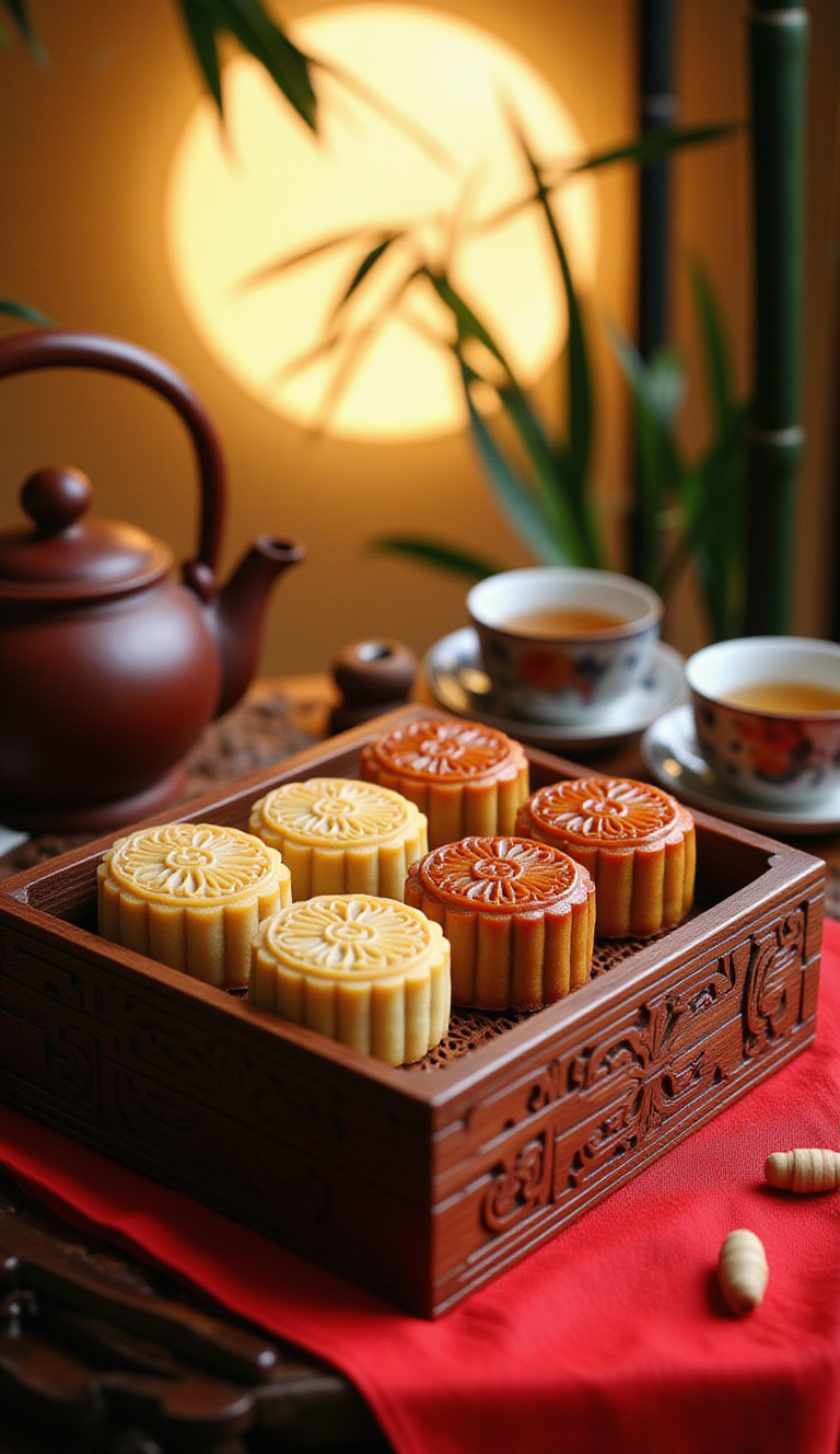 金黄的月饼,氤氲的茶香,月光倾泻,温暖心房