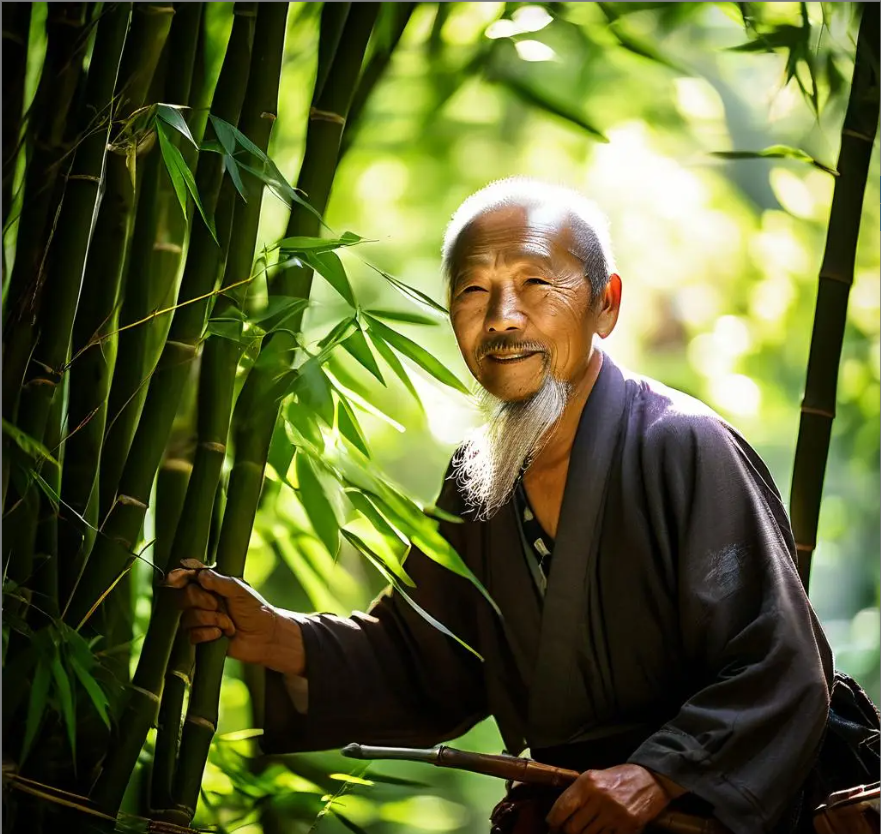 长安笑谈:一老翁正在砍竹