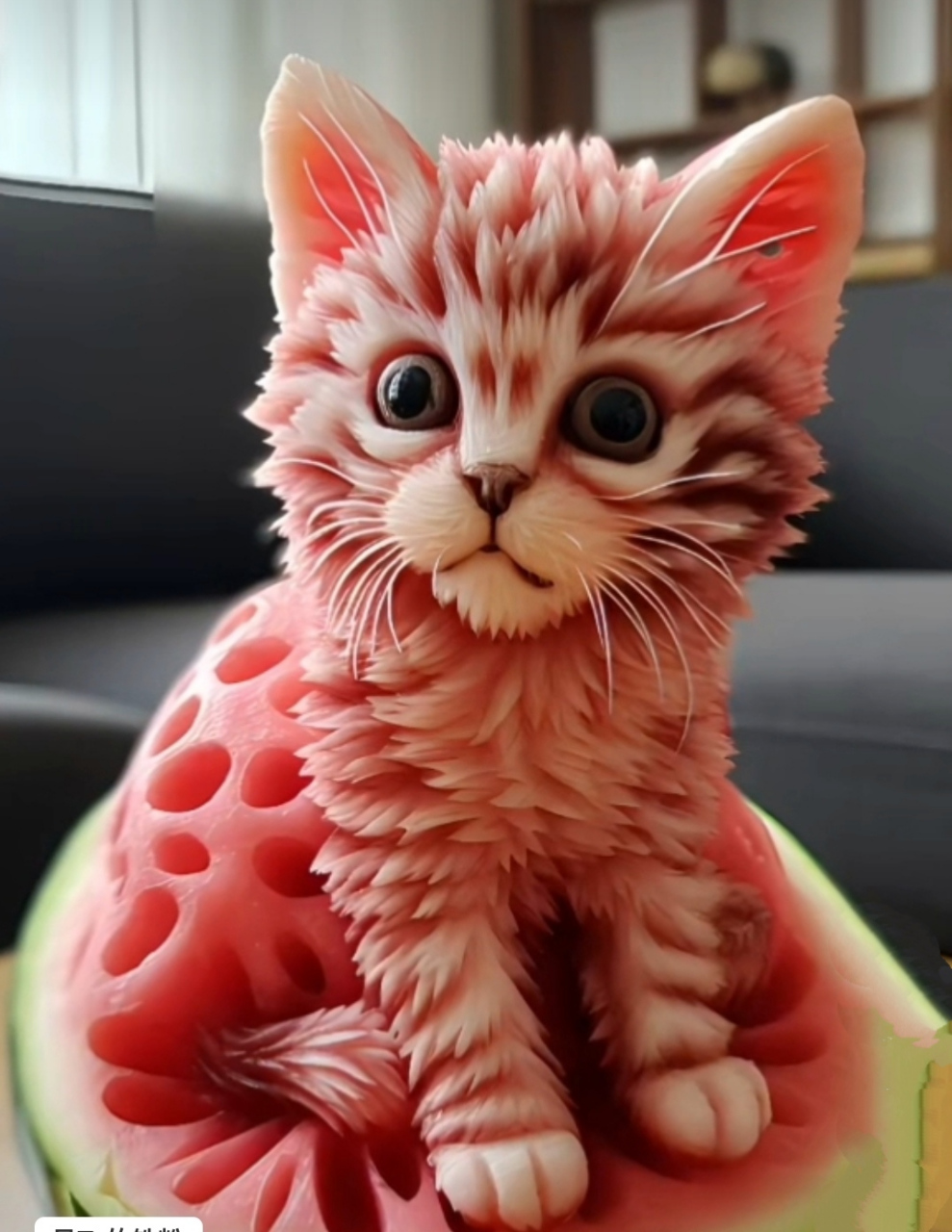 高手在民间,这西瓜喵雕刻得也太真了,这怎么忍心吃呢,只是看看就要被