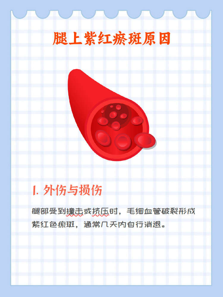腿上出现紫红色的瘀斑是什么原因?