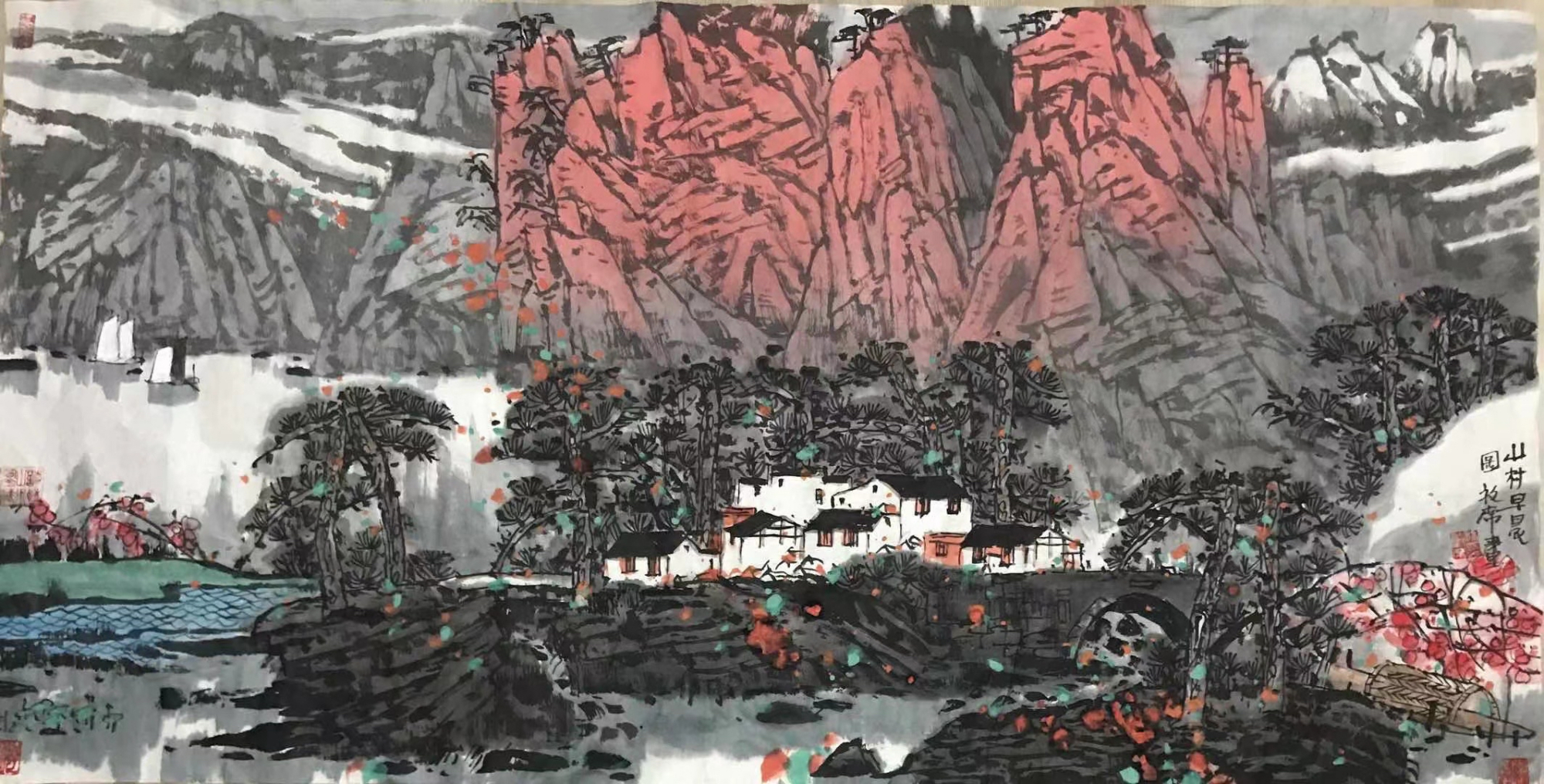 画家林敦席的彩墨山水画中处处体现着诗情,意境高远深邃