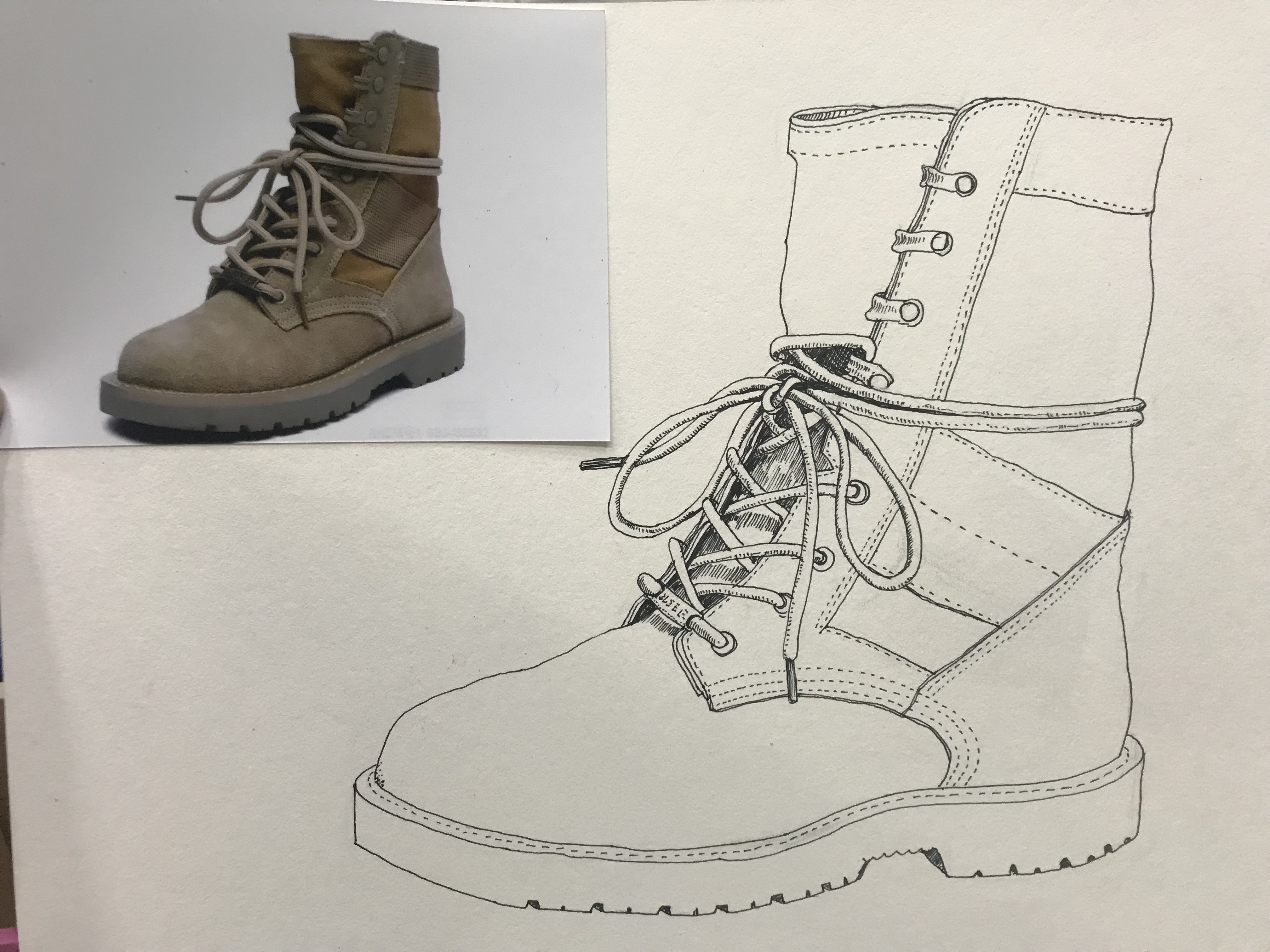 线描绘画示范步骤,马丁靴的画法,线描入门必画教程