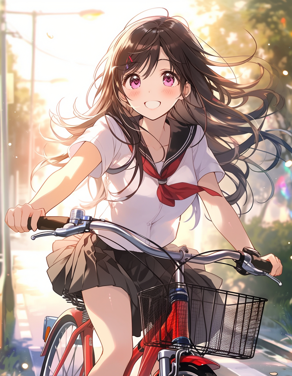 二次元# 骑着自行车的青春元气少女[温暖]