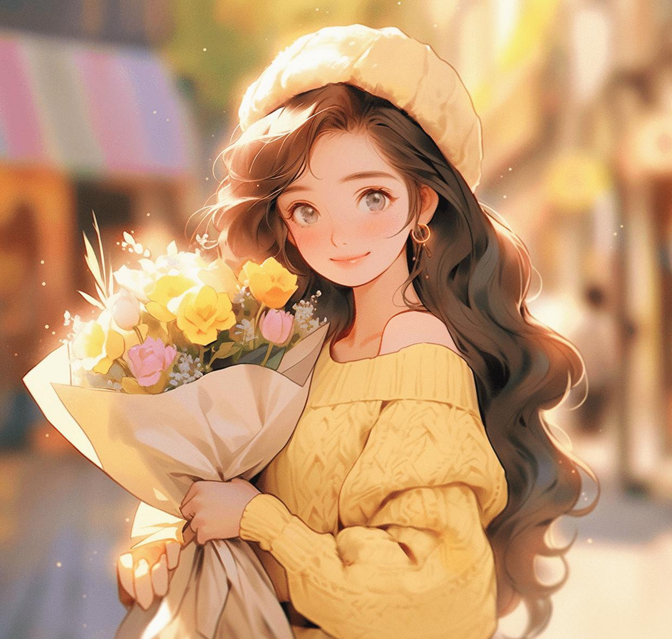 温柔邻家女孩捧花头像.2098.205420.20