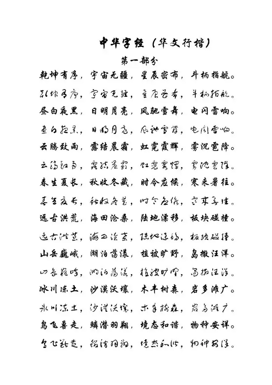 《中华字经》行书草书版,对书法初学者有很大帮助,自学书法值得参考.