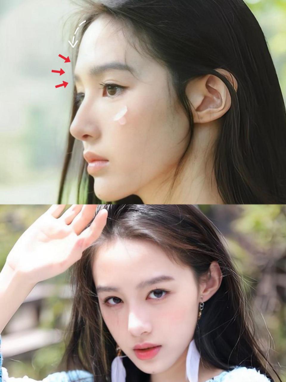 就算额头再饱满,眉弓的高度依然高于额头,就算面部扁平