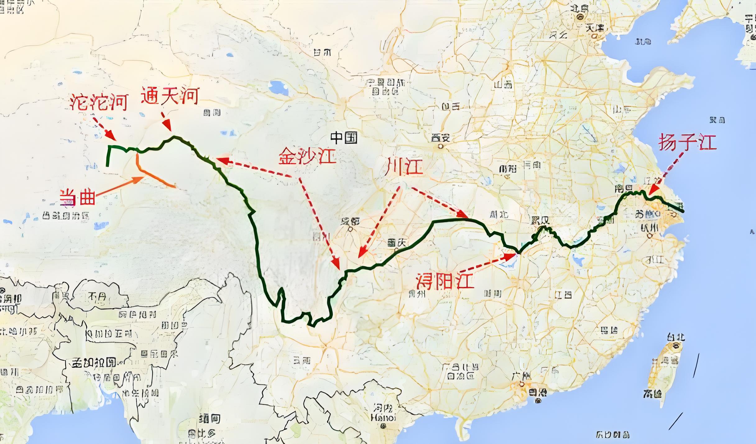 段长江流经图扬子江地图长江路线图长江上中下游长江起点和终点在哪里