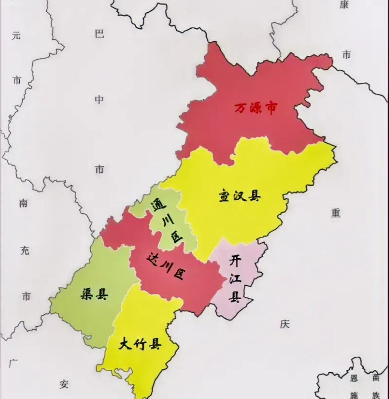 四川省达州市各区县行政区划面积 达州市,四川省辖地级市,总面积约为