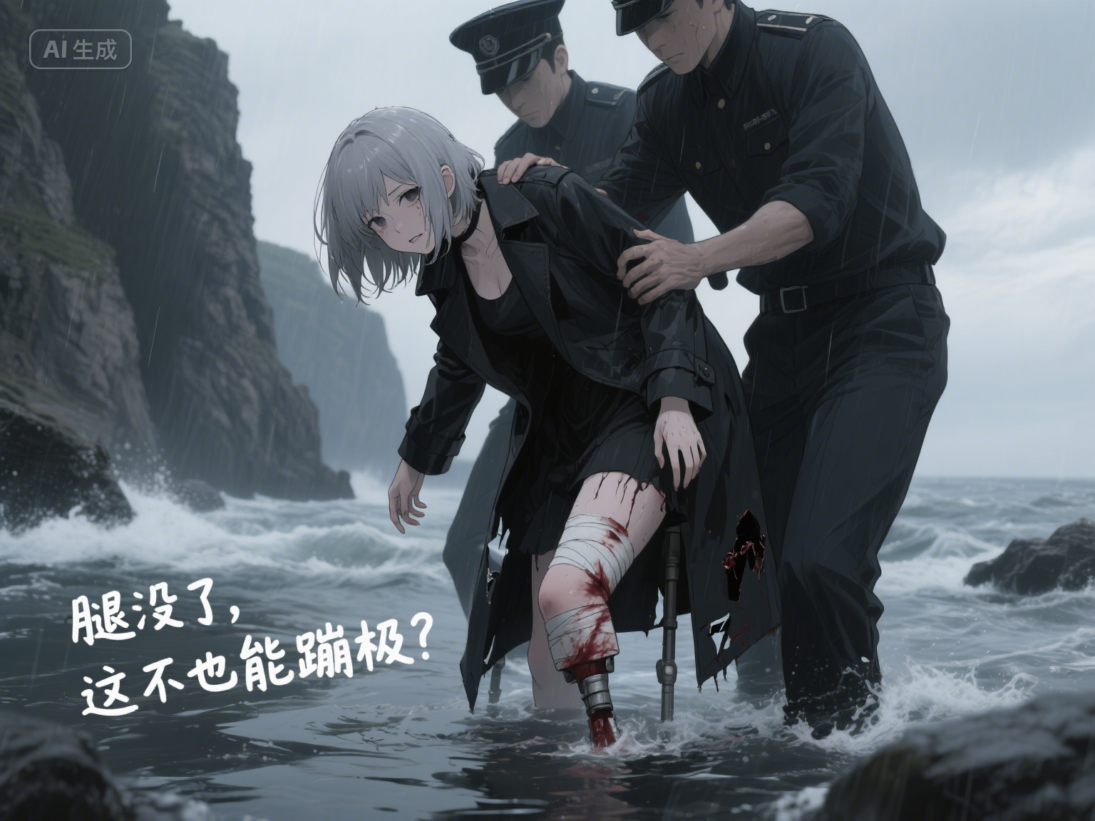 我反手推她下了悬崖. /「腿没了,这不也能蹦极?