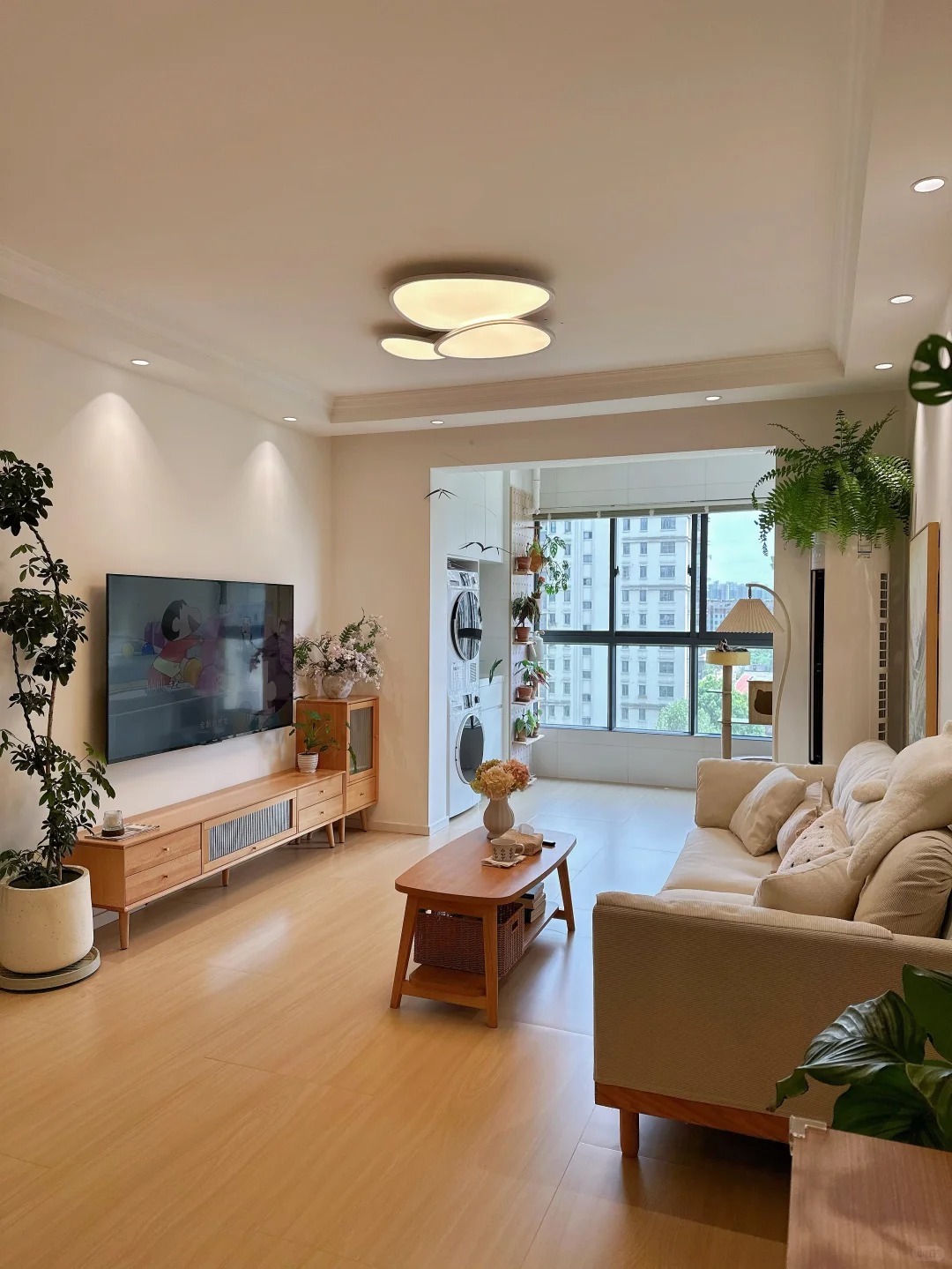 小户型 两室一厅一厨一卫 三开间朝南,但北面没有窗户 装修没有请设计