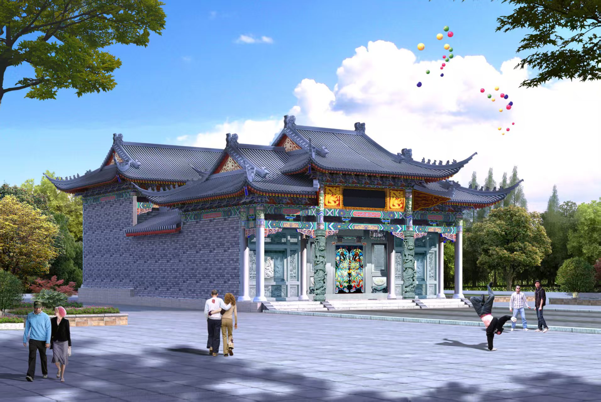 避免与现代建筑产生冲突,保持古朴,宁静的芳易 祠堂设计图效果图祠堂