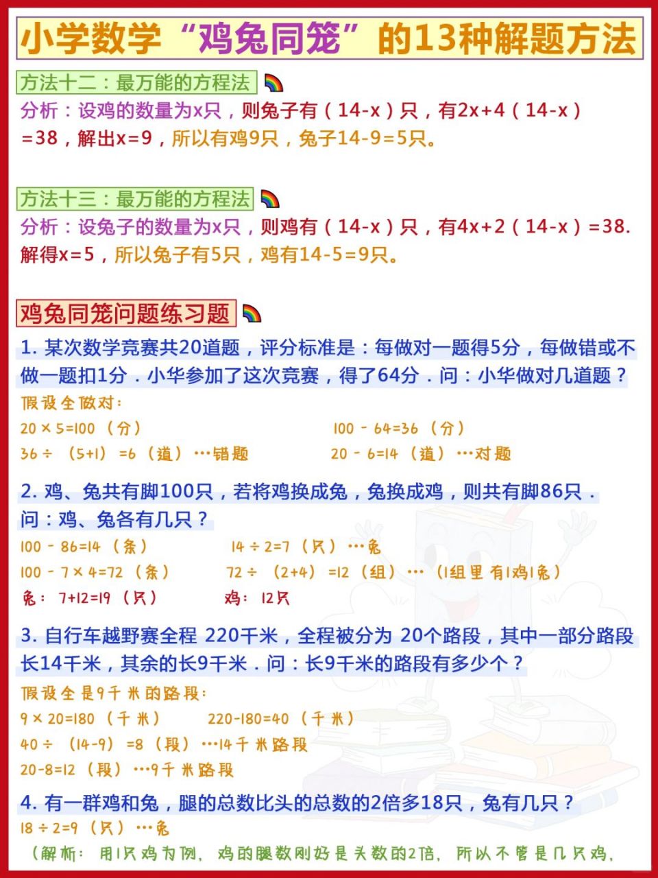97小学数学鸡兔同笼的13种解法!