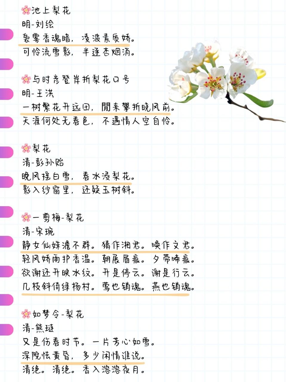 孩子明天语文课上要学习一首关于梨花的古诗,说今天回来收集下还有