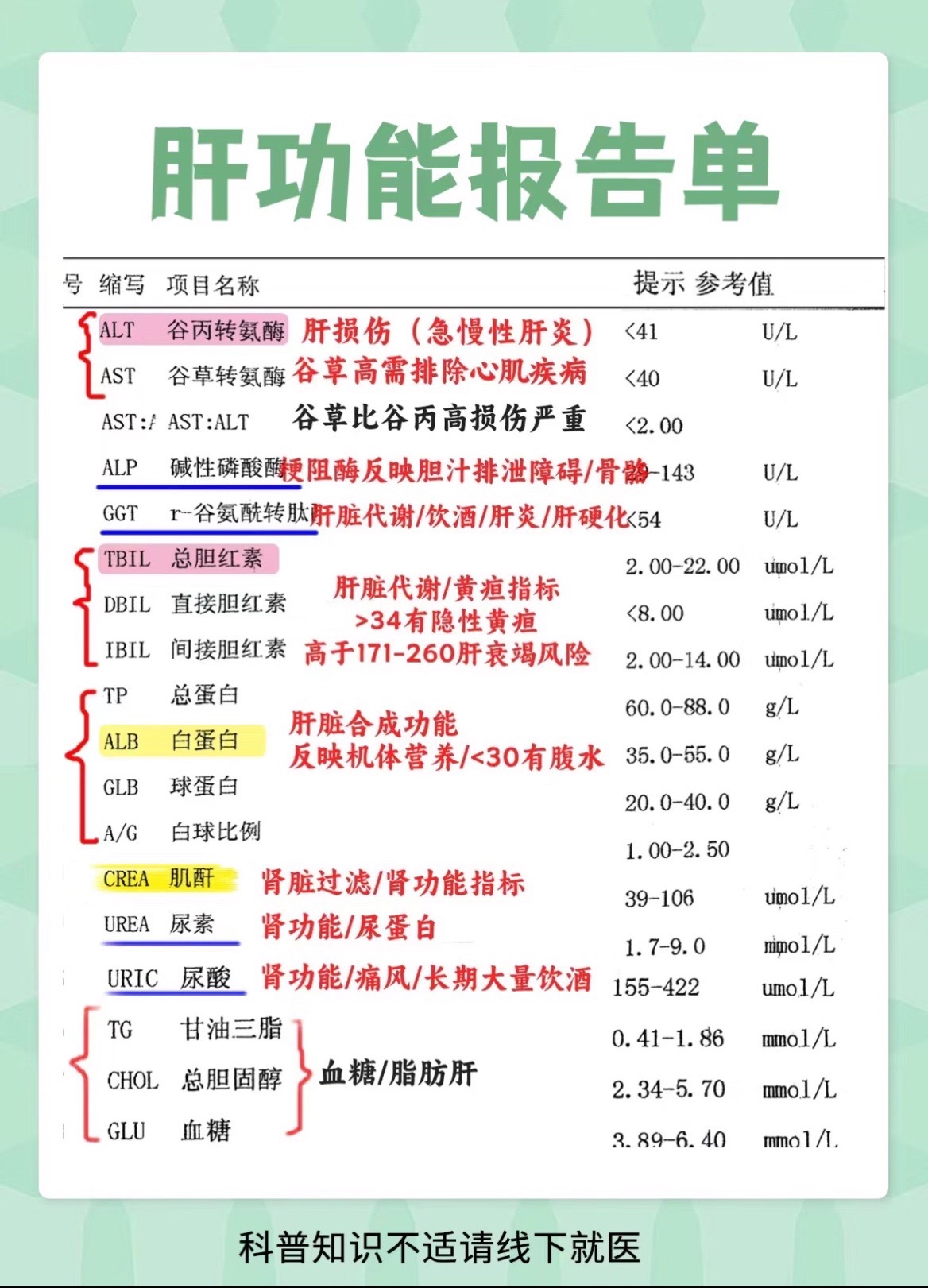 转氨酶肝肾功能正常值参考表肝功能正常指标对照表肝功能化验单对照表